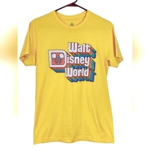 Walt Disney Parks Retro T Shirt Yellow Cotton Short Sleeved Tee Size Small